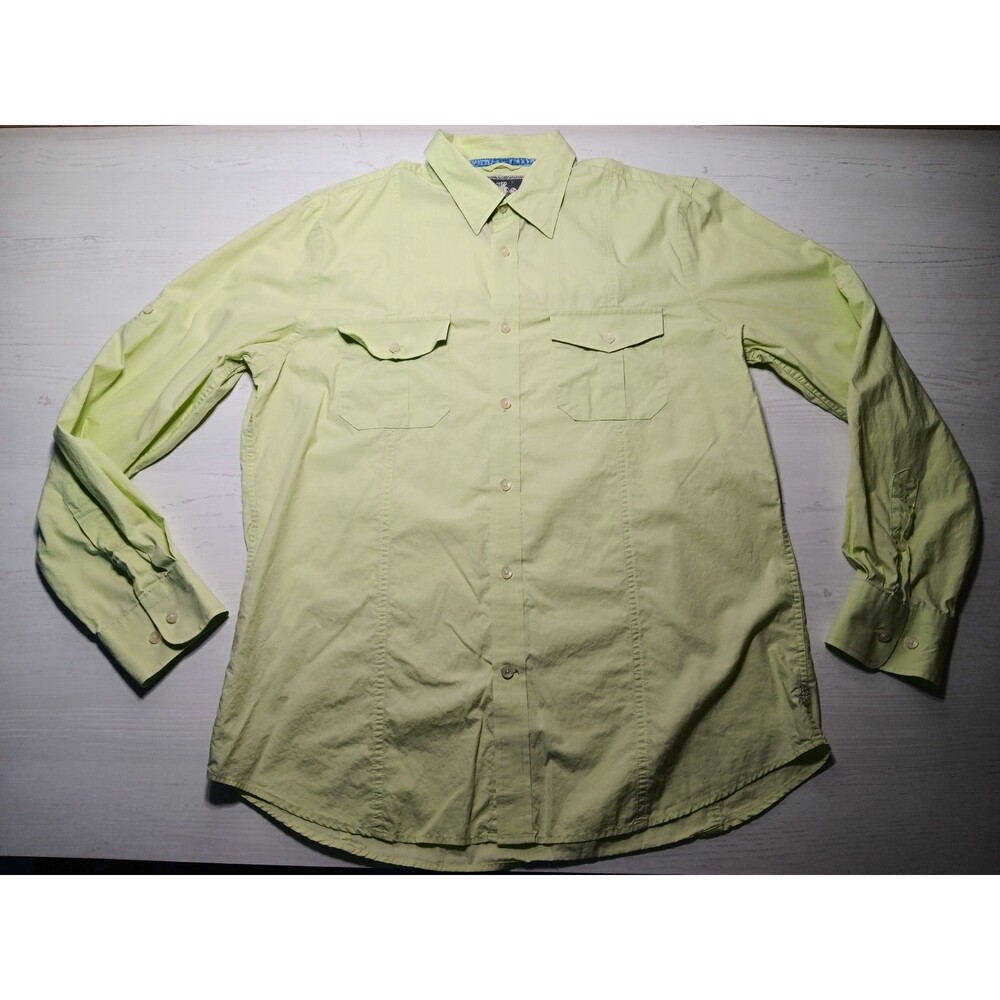 Express Design Studio Men Button Up Shirt Size Large Lime Green Cotton